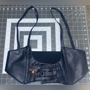 Kancy Kole; Navy Blue, faux leather Underbust corset XL